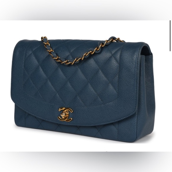 CHANEL Vintage Diana Flap Bag Blue Caviar Gold Hardware Leather Crossbody - Picture 5 of 10
